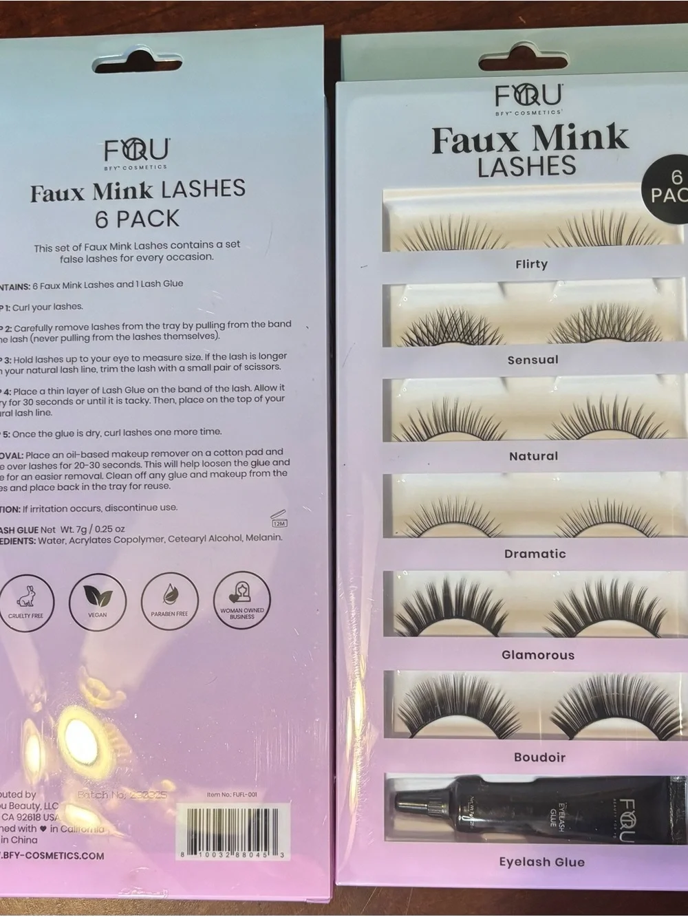 2 Packs of 6 Faux Mink Lashes with Eyelash Glue - Black